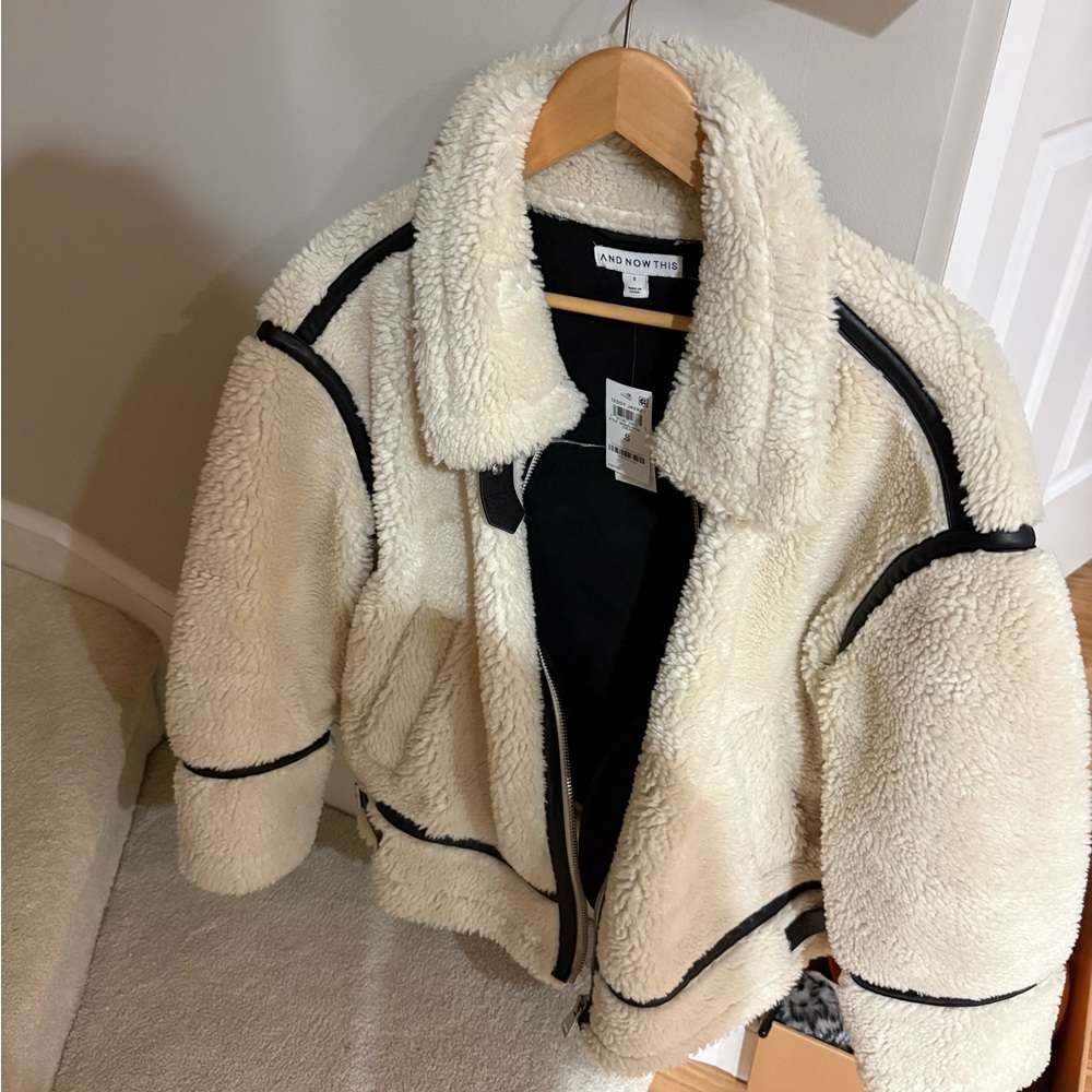 Cream and Black Sherpa Jacket